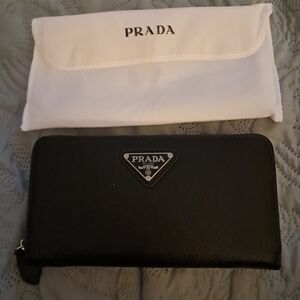 Prada Black Saffiano Zip-Around Wallet